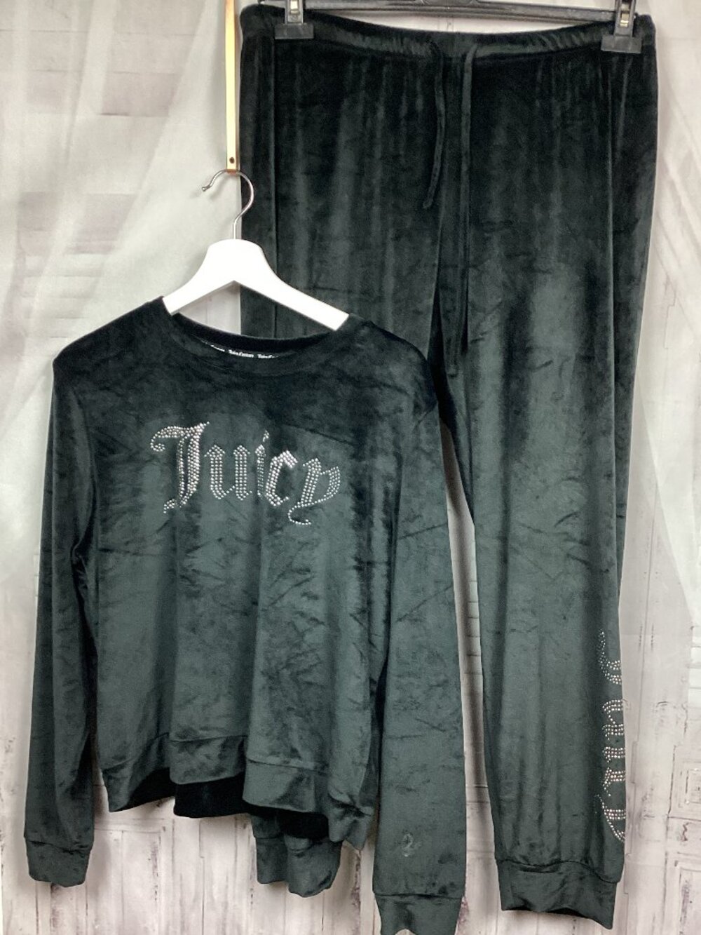 Juicy Couture Sleepwear Pajama Set Black Rhinestone Velour XL